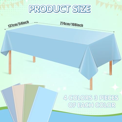 12 Pack Sage Green and Blue Baby Shower Plastic Tablecloth for Rectangle Tables, Baby Boy Gender Reveal Disposable Table Cover, It’s A Boy Table Cloth for Baby Shower Gender Reveal Party Decor - color: Blue Beige Sage Green