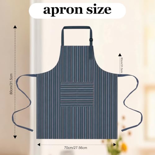 2 Pack Waterproof Kitchen Apron, Striped Bib Apron with 2 Pockets | Lightweight Polyester, Ideal for Cooking, Baking, BBQ, Dishwashing, Gardening, Cafe Work - color: Dark Blue Vertical Stripe/Brown Plaid