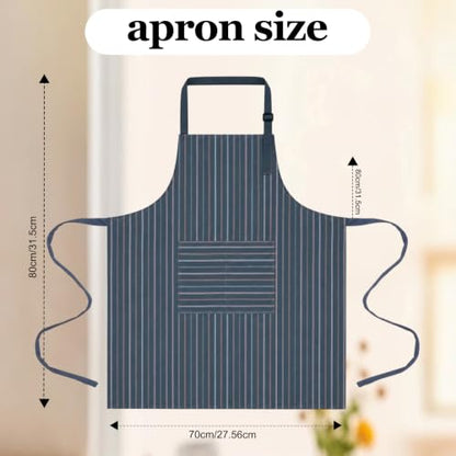 2 Pack Waterproof Kitchen Apron, Striped Bib Apron with 2 Pockets | Lightweight Polyester, Ideal for Cooking, Baking, BBQ, Dishwashing, Gardening, Cafe Work - color: Dark Blue Vertical Stripe/Brown Plaid