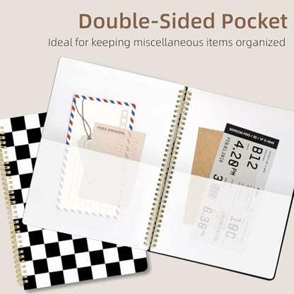 Cute Spiral Notebook journal A4 Aesthetic Pretty Design for Women Girls Kawaii with Pocket, 8.5 x 11 inch, Lined, Black Plaid - color: Black Plaid, style: Lined