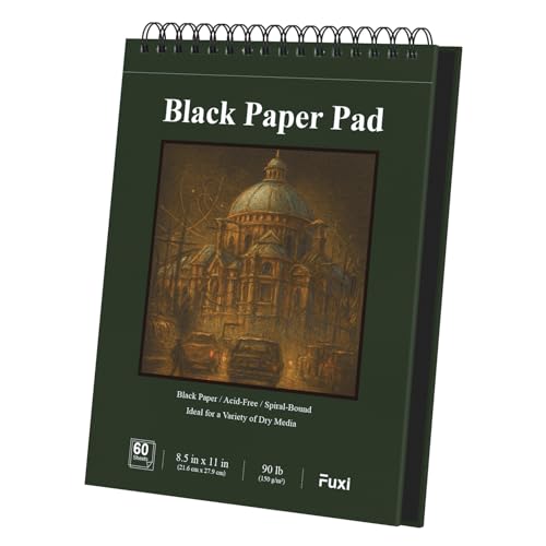 Fuxi Black Paper Notebook, 60 Sheets (90lb/150gsm) Spiral Sketchbook 8.5 x 11, Hardcover | Art Supplies for Adults, Perfect for Gel Pens. - color: Obsidian & Moss, size: 11" x 8.5" (Pack of 1)