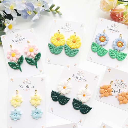 Flower & Leaf Polymer Clay Cutters Set - Daisy, Tulip, Cherry Blossom, Sunflower & Leaf Shapes for DIY Earring Jewelry Making, Soft Clay Crafts, Scrapbooking & Gift Toppers - color: C color