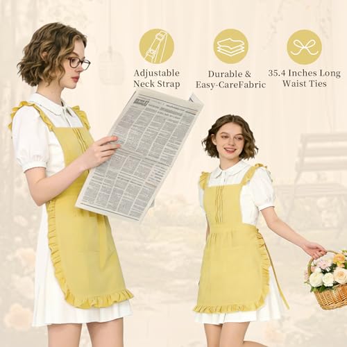 Vintage Ruffle Apron for Women, Cute Kitchen Apron for Cook - color: Yellow