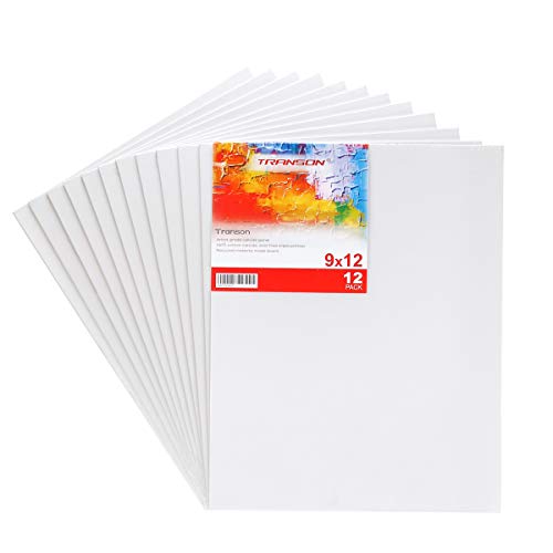 Transon 12 Pack 9x12 Inch Acrylic Painting Canvas, with Heavy Duty MDF Backing Boards, 100% Cotton Acid-Free Primed Canvas Panels for Beginners Art Crafts - size: 9*12" 12-PACK