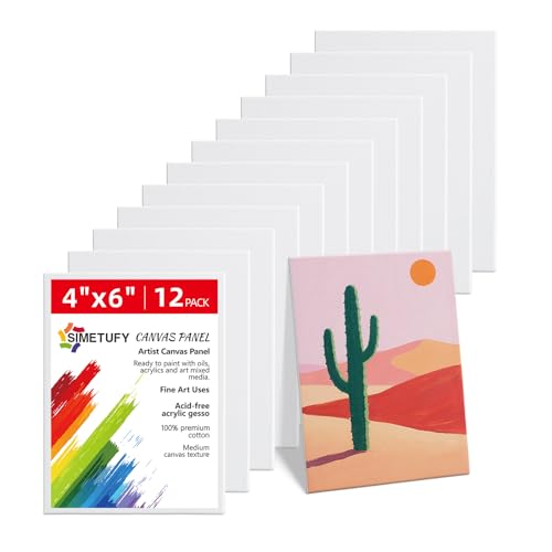 4 x 6 inch 12 Pack Small Painting Canvas Boards- Gesso Primed | Acid-Free 100% Cotton Mini Canvas Panels for Acrylics Oil Watercolor Tempera Paints - size: 4"x6"