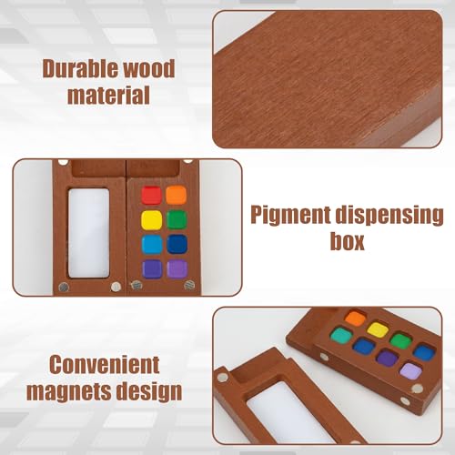 Mini Watercolor Travel Set – New Paint Palette Travel Kit, Upgrade 2026 Portable Pocket Artist Water Colours Box with 8-Grid with Picture Book, Wooden Binder, Brush, Clips, Pens for Painters Students