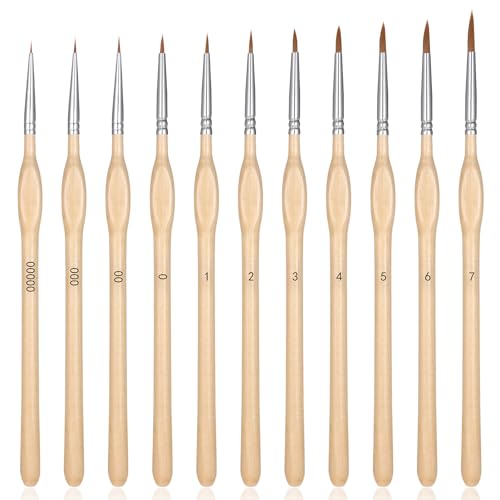 11 Pcs Miniature Detail Paint Brush Set | Ergonomic Triangular Handle Fine Tip Brushes for Acrylic, Watercolor, Oil, Rock Painting, Model Figures