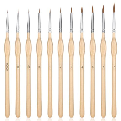 11 Pcs Miniature Detail Paint Brush Set | Ergonomic Triangular Handle Fine Tip Brushes for Acrylic, Watercolor, Oil, Rock Painting, Model Figures