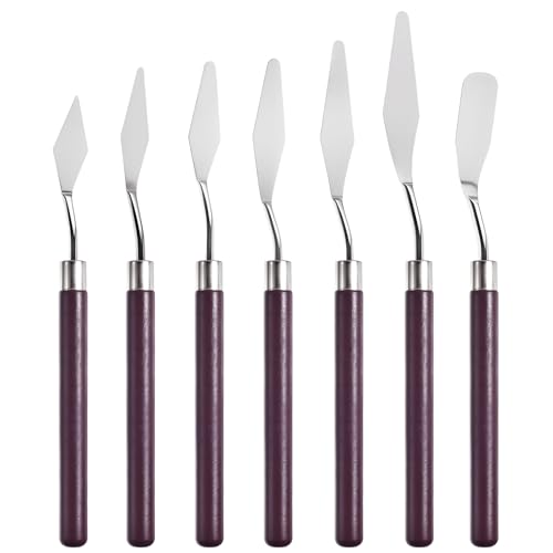 7 Pcs Palette Knife, Pointy & Flat Spatula, Redwood Handle | Stainless Steel Painting Knife Set, Oil Paint Metal Knives, Pallet Painting Knives for Oil, Acrylic and Canvas Drawing