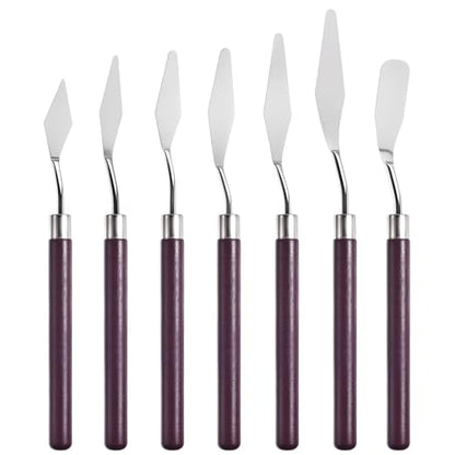 7 Pcs Palette Knife, Pointy & Flat Spatula, Redwood Handle | Stainless Steel Painting Knife Set, Oil Paint Metal Knives, Pallet Painting Knives for Oil, Acrylic and Canvas Drawing