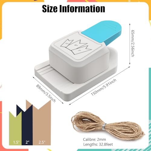 3 in 1 Craft Tag Punch Gift Tag Paper Punch，Paper Craft Tag Punch 1.5" 2" 2.5" with 1 Roll Hemp Rope 32.8 Feet Triangle Shape Small Hole Punch for Paper Crafting Scrapbooking Cards DIY Arts Crafts - color: Triangle Shape + Rope