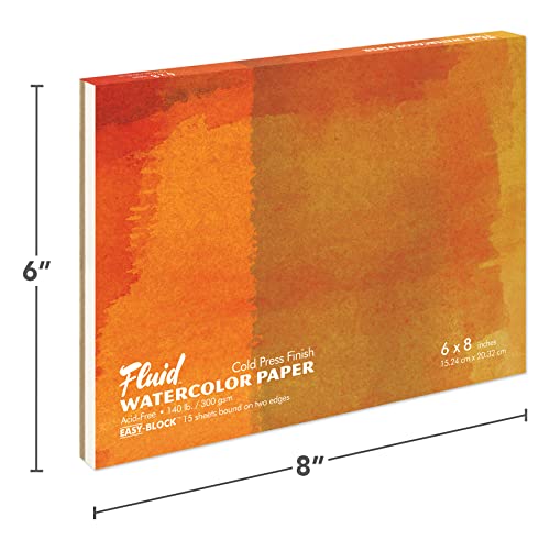 Fluid Watercolor Paper Block, 6 x 8 inches, 15 Sheets, 140 lb (300 GSM) Cold Press Pad for Artist Painting and Wet Media - size: 6 x 8 Block