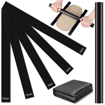 Fiwochic 12 Pcs Acrylic Pottery Tools Set Includes 1 Acrylic Clay Rolling Pin Sculpting Polymer Clay Tools 1 Stain Resistant Tablecloth and 10 Pcs 5 Size Teaching Rolling Mud Stick Guide(Black) - color: Black