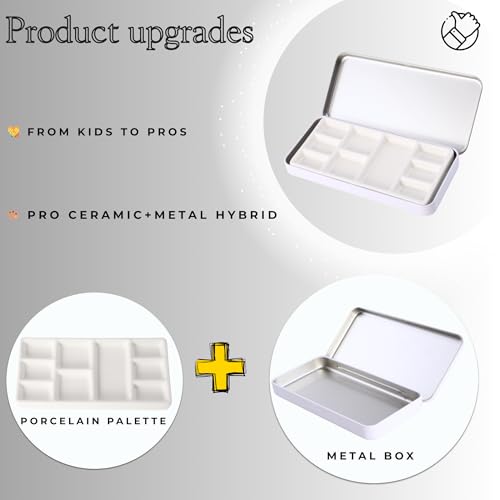 Travel Watercolor Palette, Portable Ceramic Palette 9 Well, Watercolor Palette with Lid, Empty Wet Palette Metal Paint Box with Porcelain Palettes(White Box) - color: White