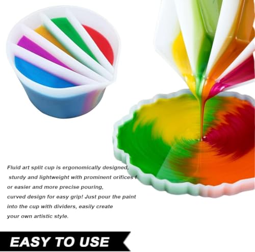 4 Pack Split Cups for Paint Pouring + 2 Pcs Stir Stick, Silicone Paint Pour Cup Resin with 2-5 Channels Dividers Pouring Painting Tools for DIY Making Accessories Fluid Art Drawing (2/3/4/5 Channels)