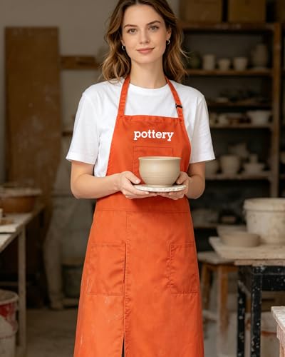 Pottery Split-Leg Make Ceramic Apron, Long Split-Leg Artist Painting Apron with 3 Pockets for Men and Women - color: Khaki Customized Logo