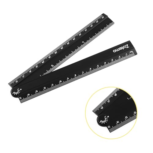 2-in-1 Foldable Metal Ruler & Protractor -15cm Compact to 30cm Extended, Precision Laser Etched Metric Scale, Aluminum Folding Small Ruler for Planner Journaling Drafting Drawing (Black) - color: Black
