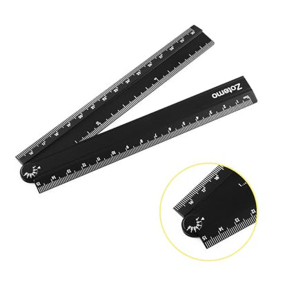 2-in-1 Foldable Metal Ruler & Protractor -15cm Compact to 30cm Extended, Precision Laser Etched Metric Scale, Aluminum Folding Small Ruler for Planner Journaling Drafting Drawing (Black) - color: Black