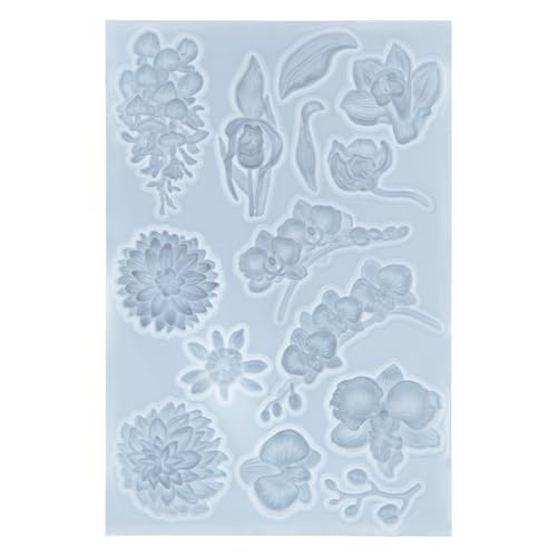 Flower Fondant Mold for Air Dry Clay Crafts 14-Cavity - color: Flower (Orchid Wisteria Dahlia) 14-cavity #5592