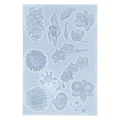Flower Fondant Mold for Air Dry Clay Crafts 14-Cavity - color: Flower (Orchid Wisteria Dahlia) 14-cavity #5592