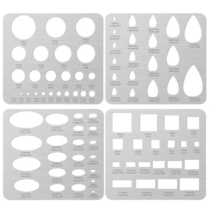 4PCS Stainless Steel Stencils Set for Engraving and Wood Burning-Reusable Ellipse Teardrop Circle Square Templates for Metal,Wood,Glass,Jewelry,Journaling Bracelets Earrings DIY Crafts (8x7.3 Inch) - size: 4PCS Geometric Metal Stencils