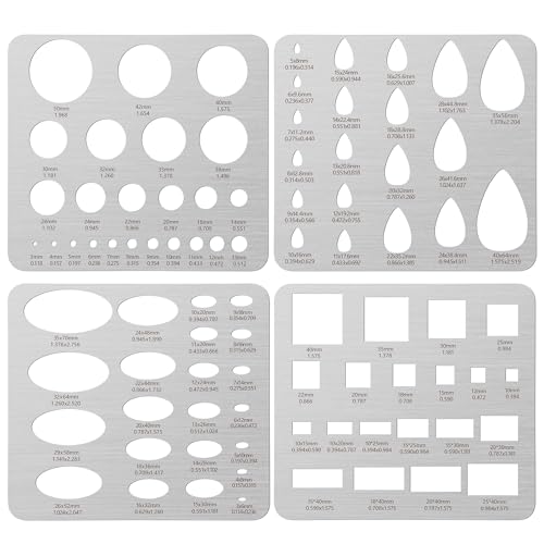 4PCS Stainless Steel Stencils Set for Engraving and Wood Burning-Reusable Ellipse Teardrop Circle Square Templates for Metal,Wood,Glass,Jewelry,Journaling Bracelets Earrings DIY Crafts (8x7.3 Inch) - size: 4PCS Geometric Metal Stencils