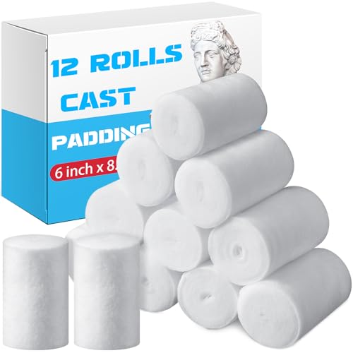 Nuanchu 12 Rolls Medical Cotton Cast Padding Plaster Cloth,6 Inch X 8.8 ft | Individual Wrapped, Undercast Protection Padding, Soft Cloth for Body Casts, Halloween Bandage Art, Mask Craft Supplies - size: 6 Inch X 8.8 ft