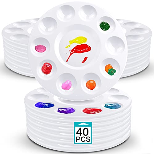 Hulameda 40pcs Art Paint Tray Palette for Kids or Pupils to Painting | Plastic Pallet for DIY Craft,Play Party at Home,Kindergarten or School - color: 40pcs-white