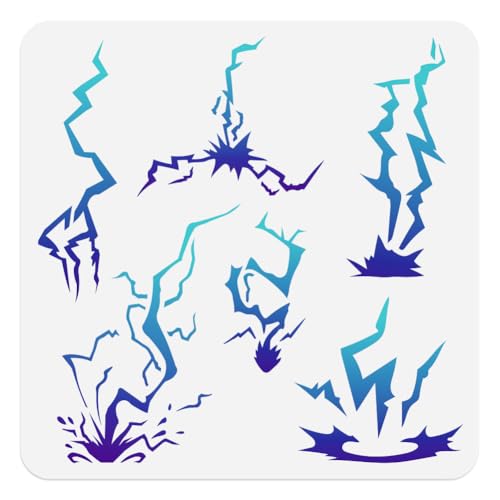 11.8"x11.8" Lightning Wall Stencil Templates Thunder Bolt Reusable Plastic Stencils for Painting on Wood Floor Tile Fabric Glass Furniture Weather Nature Storm DIY Home Decor Template - style: Lightning