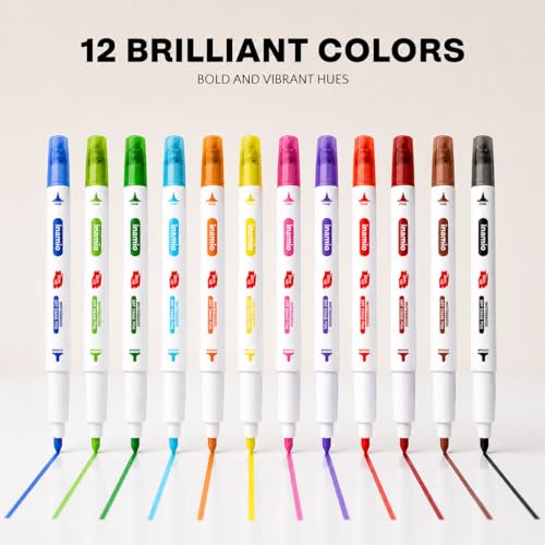 inamio 12 Dry Erase Markers Dual Tip, Ultra Fine & Broad, Pastel & Classic | Double Sided Whiteboard Markers, Ultra Fine Point Erasable White Board Pens, Non-Toxic for Kids, Teachers & Planners