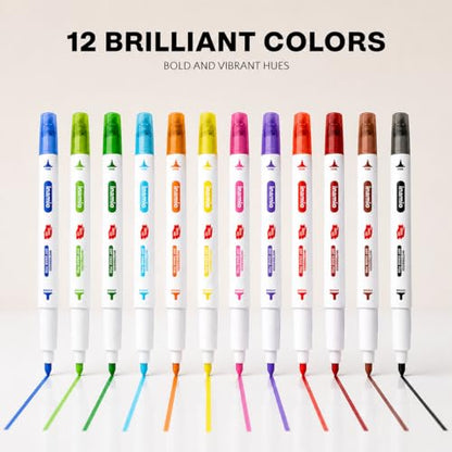 inamio 12 Dry Erase Markers Dual Tip, Ultra Fine & Broad, Pastel & Classic | Double Sided Whiteboard Markers, Ultra Fine Point Erasable White Board Pens, Non-Toxic for Kids, Teachers & Planners