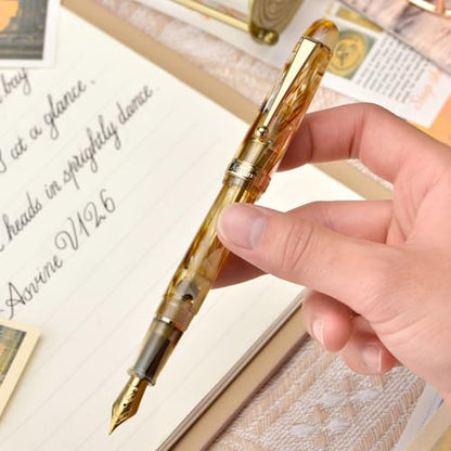 Asvine V126 Vacuum Filling Fountain Pen Extra Fine Nib, Brown Swirl Acrylic, Large-Capacity with Gift Case - color: Brown Swirl, style: Extra Fine Point