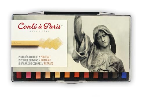 Conté à Paris Colored Crayons Set with 12 Assorted Portrait Colors | Curated Flesh Tone Palette, Ideal For Figure Studies, Smooth Layering Performance, Realistic Portrait Rendering - style: 12 Count - Portrait