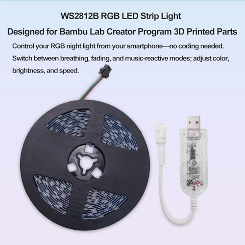 LED Light Box Kit for 3D Printed Light, RGB LED Strip Lights for Bambu Lab 3D Printer WS2812B, Smart App Control Small Lamp for MakerWorld DIY Models, USB 5V (5M/16.4FT & 3Pack APP Control) - style: 5M/3PCS APP Control