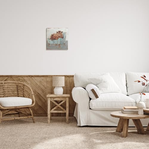 Stupell Industries Brown Bull on a Blue Couch Neutral Color Painting Stretched Canvas Wall Art, 17 x 17, Multi (Pack of 2) - color: Sin marco, size: 17"L x 1.5"W (Pack of 2), style: Gallery Wrapped Canvas