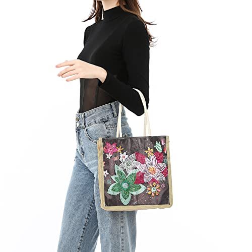 DOOSAI Diamond Painting Canvas Tote Bags 4 Pack Boho Diamond Dots Art Kits Shoulder Bags 5D DIY Handbags Handmade Gifts Reusable Shopping Bags with Handles for Women Adults(Peacock Butterflys Flower) - color: 4 Pack Peacock Butterflys Flowers
