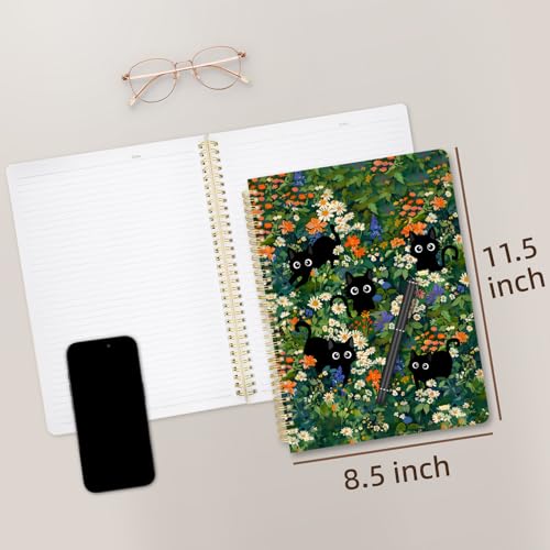 Cute Spiral Notebook journal A4 Aesthetic Pretty Design for Women Girls Kawaii with Pocket, 8.5 x 11 inch, Lined, Cat Garden - color: Cat Garden, style: Lined