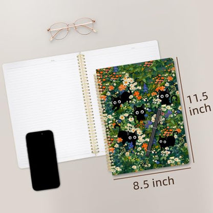 Cute Spiral Notebook journal A4 Aesthetic Pretty Design for Women Girls Kawaii with Pocket, 8.5 x 11 inch, Lined, Cat Garden - color: Cat Garden, style: Lined