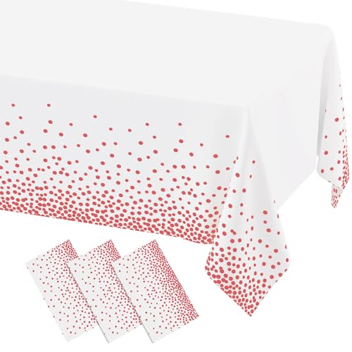 3 Packs Dot Disposable Table Cloth, 54 x 108 Inch Waterproof Plastic Tablecloth, Rectangle Pink Dots in White Table Covers for Picnic, Birthday, Party and Back to School - color: Pink in White, size: 54" x 108"