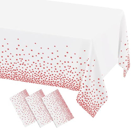 3 Packs Dot Disposable Table Cloth, 54 x 108 Inch Waterproof Plastic Tablecloth, Rectangle Pink Dots in White Table Covers for Picnic, Birthday, Party and Back to School - color: Pink in White, size: 54" x 108"
