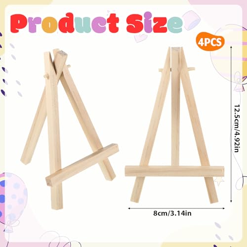 4 Pcs Wooden mini Easel Stand Small Table Top Easels, Natural Wood Easels Artist Triangle Easel for Displaying Business Cards Photos Desktop Home Decoration