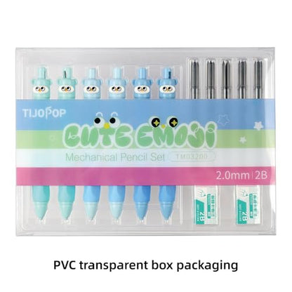 Mechanical Pencils 2.0mm Ergonomic Grip 6Pack with 25 Leads & 2 Erasers | Mechanical Pencil Set for School Supplies Student Writing, Drafting Drawing Sketching, Cute Stationery Kit