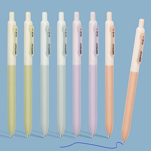 WRITECH Gel Pens Fine Point: 0.5mm Blue Ink Silent Click 8ct - color: Blue