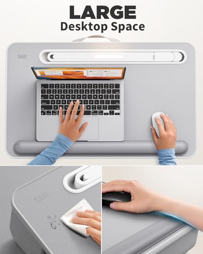 SAIJI Lap Desk with LED Light, Portable Laptop Tray with Cushion - color: Gray