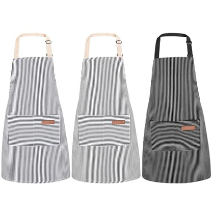 3 Pack Stripes Kids Apron, Adjustable Kids Cooking Aprons with 2 Pockets, Cute Chef Baking Aprons for Boys and Girls - color: Black + Blue + Grey, size: 55x65cm