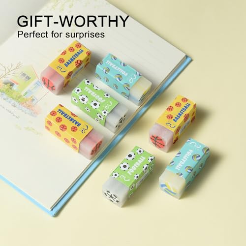 HILAZA 18Pcs Cute Sports Ball Erasers for Kids Bulk, Fun Basketball Soccer Volleyball Pencil Jelly Erasers for School Classroom Supplies Prize Gifts Party Favors - style: BALL