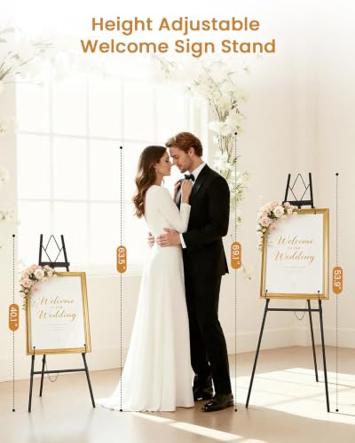 53.9" Black Easel Stand for Sign, Heavy Duty Metal Display Easel with Storage Bag, Adjustable Art Easel for Wedding Sign, Painting, Picture - color: Black DM