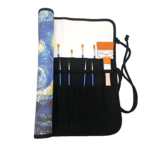 Funny live Paint Brush Holder Art Supplies, Artist Brush Holder & Storage Organizer Roll-Up Case Bag, Protect Acrylic Oil Watercolor Paintbrushes (Starry Night 20 Slot Pockets) - color: Starry Night 20 Slot Pockets