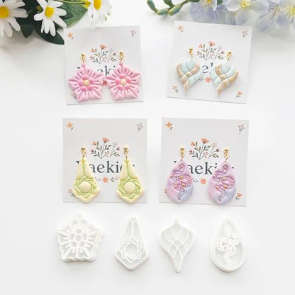 Xaekicr 9 Pcs Boho Polymer Clay Cutters with Hole - Lotus, Leaf & Mandala Shape Jewelry Making Tools for Earrings & Pendants, Soft Clay Molds - color: 2C color