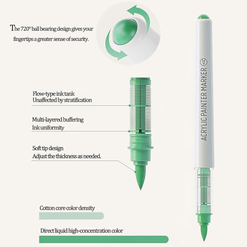 Acrylic Paint Markers,Solid Color Series 9 pcs Acrylic Paint Pens Set Brush Tip Acrylic Paint Pens for Artists Adults,for Rock Painting, Ceramic Mugs,Eggs,Canvas DIY Crafts(Green - color: Green